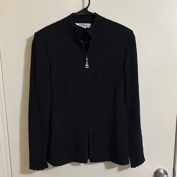 Vintage St John Collection Scalloped Neck Zip Sweater Jacket - Picture 1 of 5